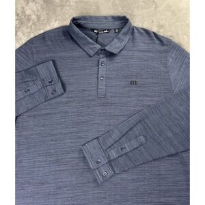 Travis Mathew Polo Mens 2XL Blue Long Sleeve Golf Stretch Kawloon Button Cuff
